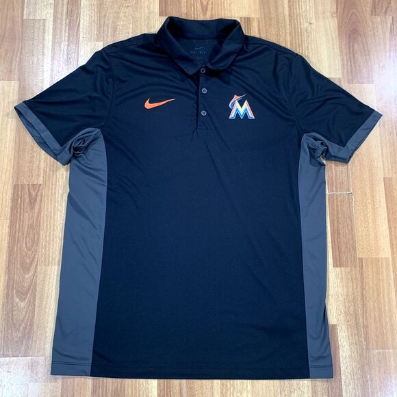 Nike Polo Shirt Mens‎ Extra Large XL Black Gray Miami Marlins Drit Fit MLB - Picture 1 of 10